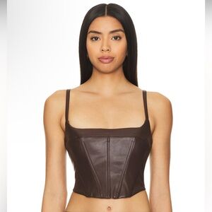 New NWT NBD Aurora Top in Chocolate Brown leather corset crop revolve